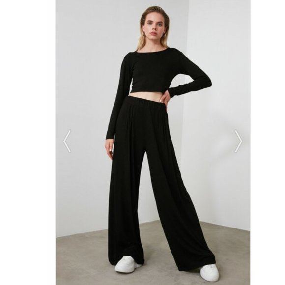 ChicksDesire Pants - Comfort Black Viscose Knitted Bottom-Top Set
